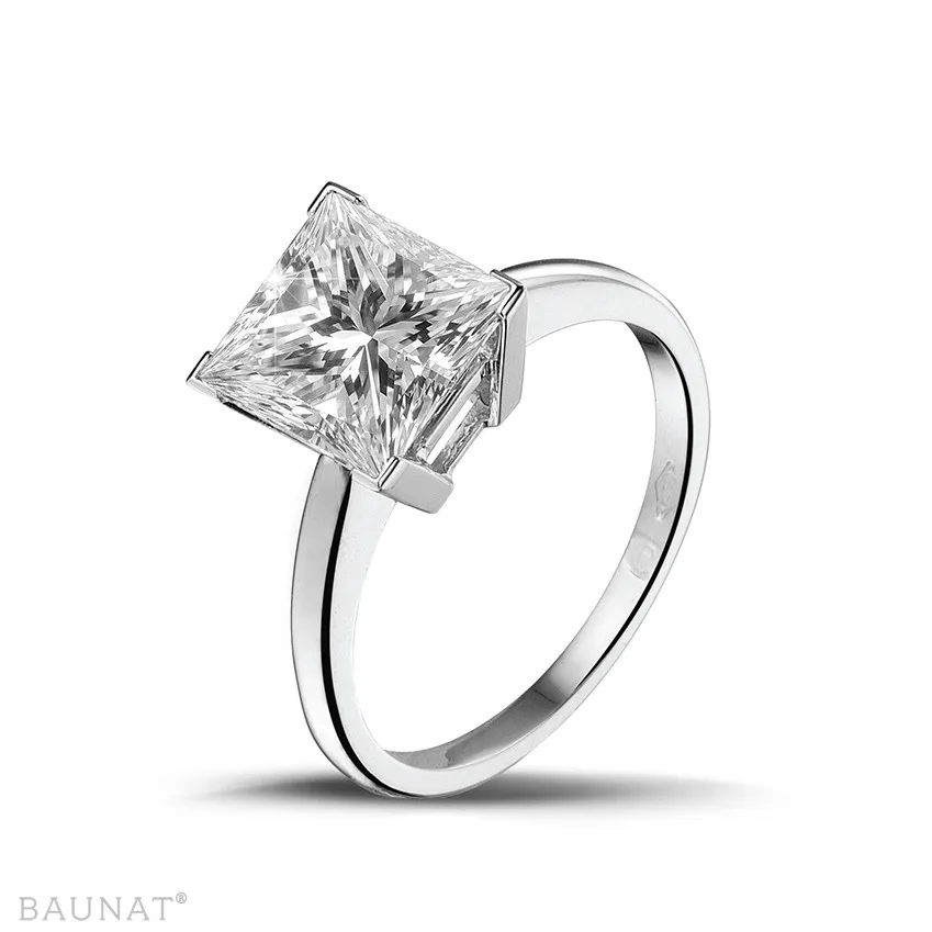 3.00 QUILATES ANILLO SOLITARIO EN ORO BLANCO CON DIAMANTE TALLA PRINCESA DE CALIDAD EXCEPCIONAL (DIFEXNONE FLUORESCENCIAGIA 