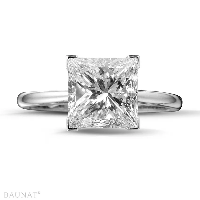 3.00 QUILATES ANILLO SOLITARIO EN ORO BLANCO CON DIAMANTE TALLA PRINCESA DE CALIDAD EXCEPCIONAL (DIFEXNONE FLUORESCENCIAGIA 