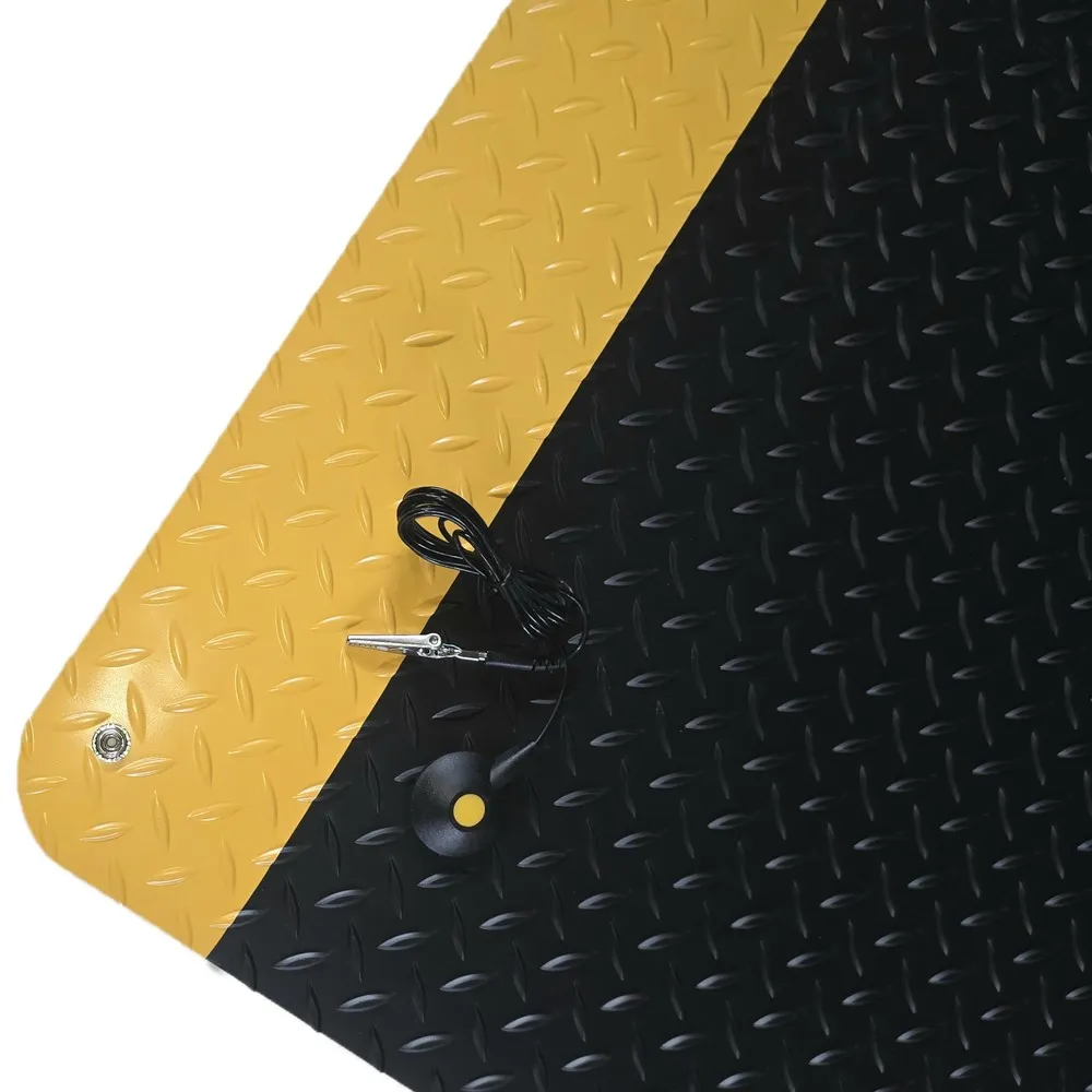 Alfombrilla antifatiga ErgoSoft Strong de Steinbock®, patrón de diamante, 2 capas, L x A 600 x 1000 mm, negro/amarillo