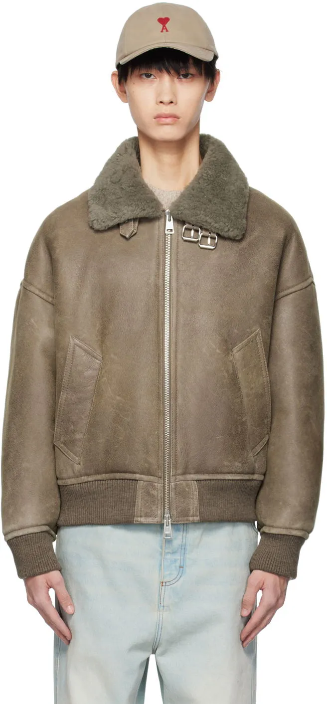 AMI Buckle Shearling Bomber Jacket
