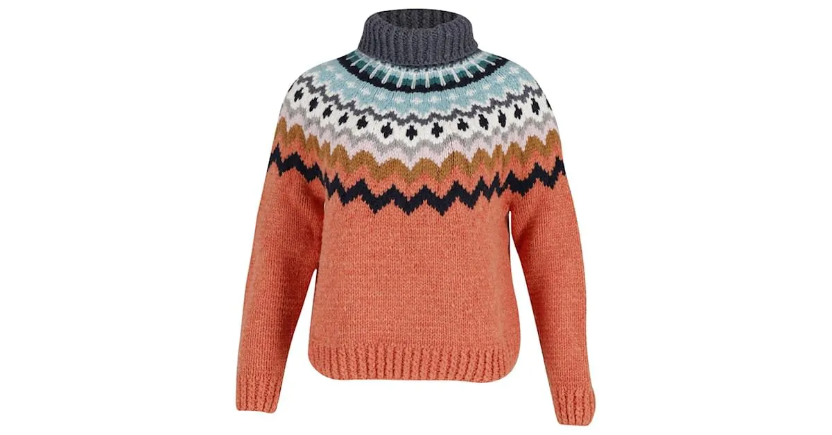 Anya Hindmarch Fair Isle Suéter de cuello alto tejido a mano en lana naranja 