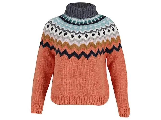Anya Hindmarch Fair Isle Suéter de cuello alto tejido a mano en lana naranja 