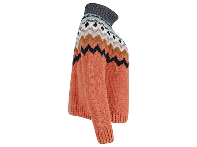 Anya Hindmarch Fair Isle Suéter de cuello alto tejido a mano en lana naranja 
