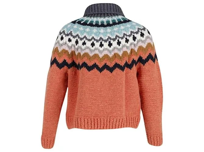 Anya Hindmarch Fair Isle Suéter de cuello alto tejido a mano en lana naranja 