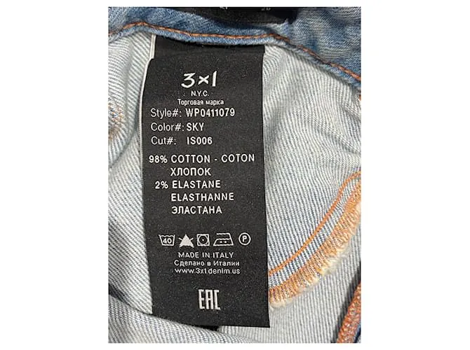 Autre Marque 3X1  pantalones vaqueros.US 26 Algodón Azul 
