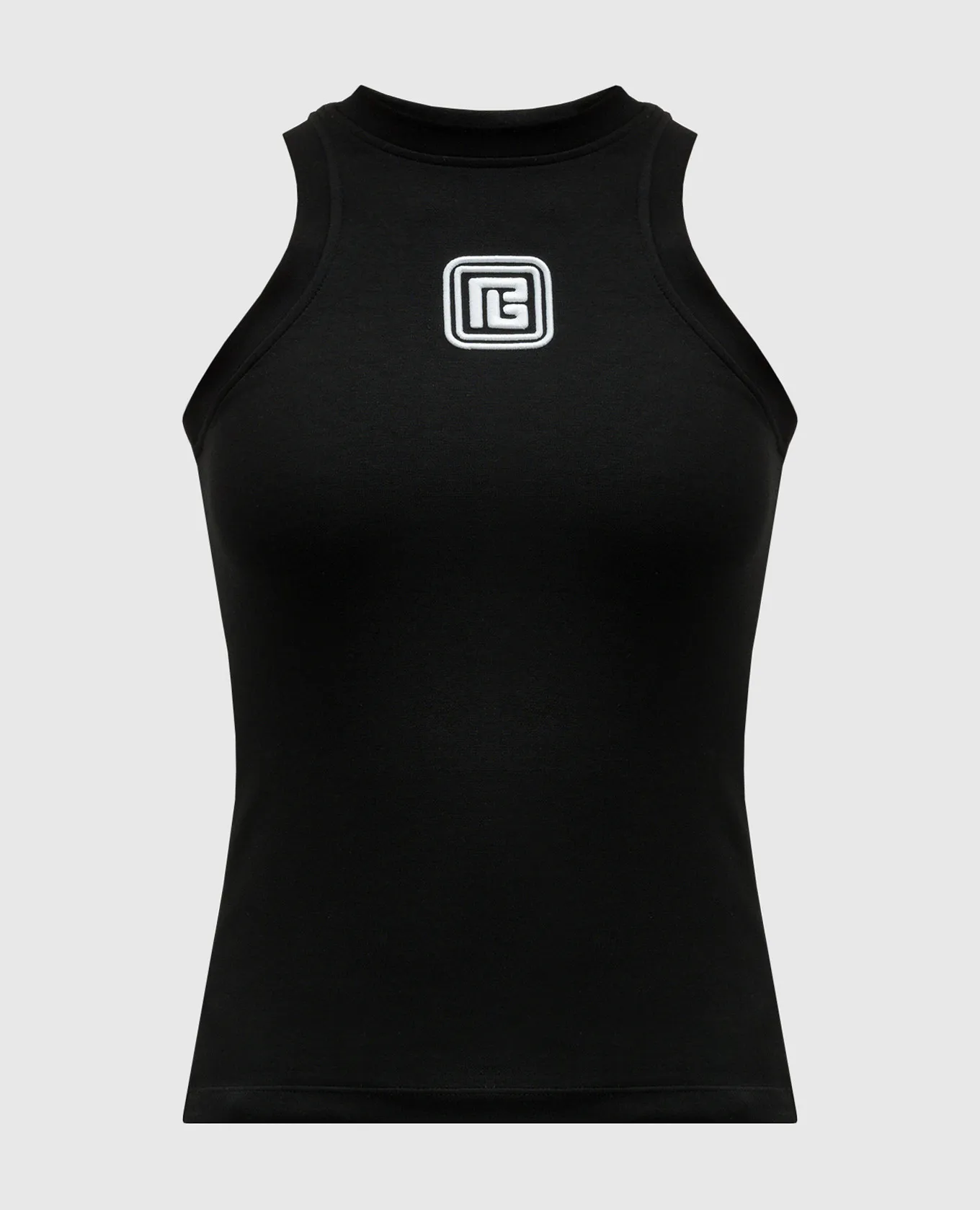 Balmain Black top with logo emblem embroidery