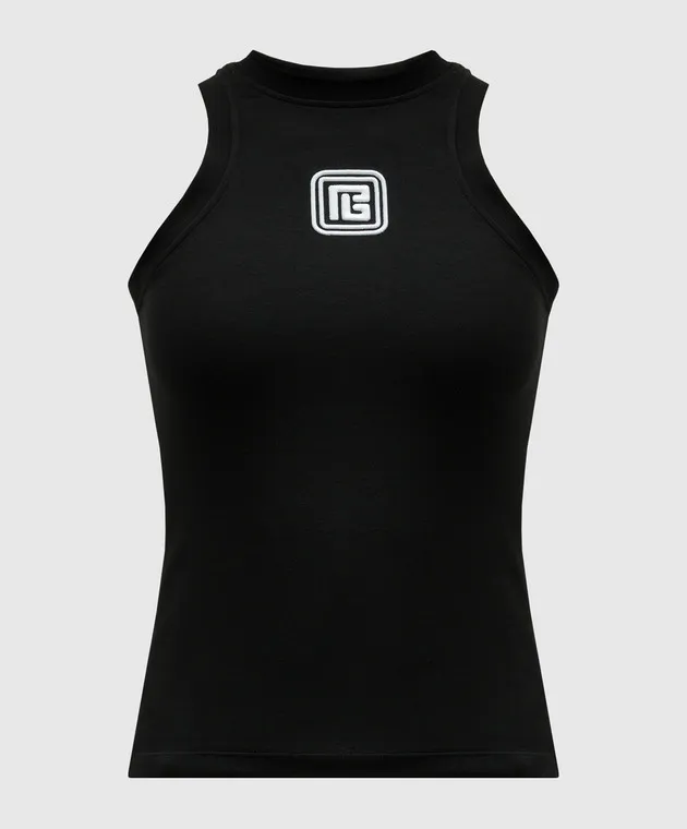 Balmain Black top with logo emblem embroidery