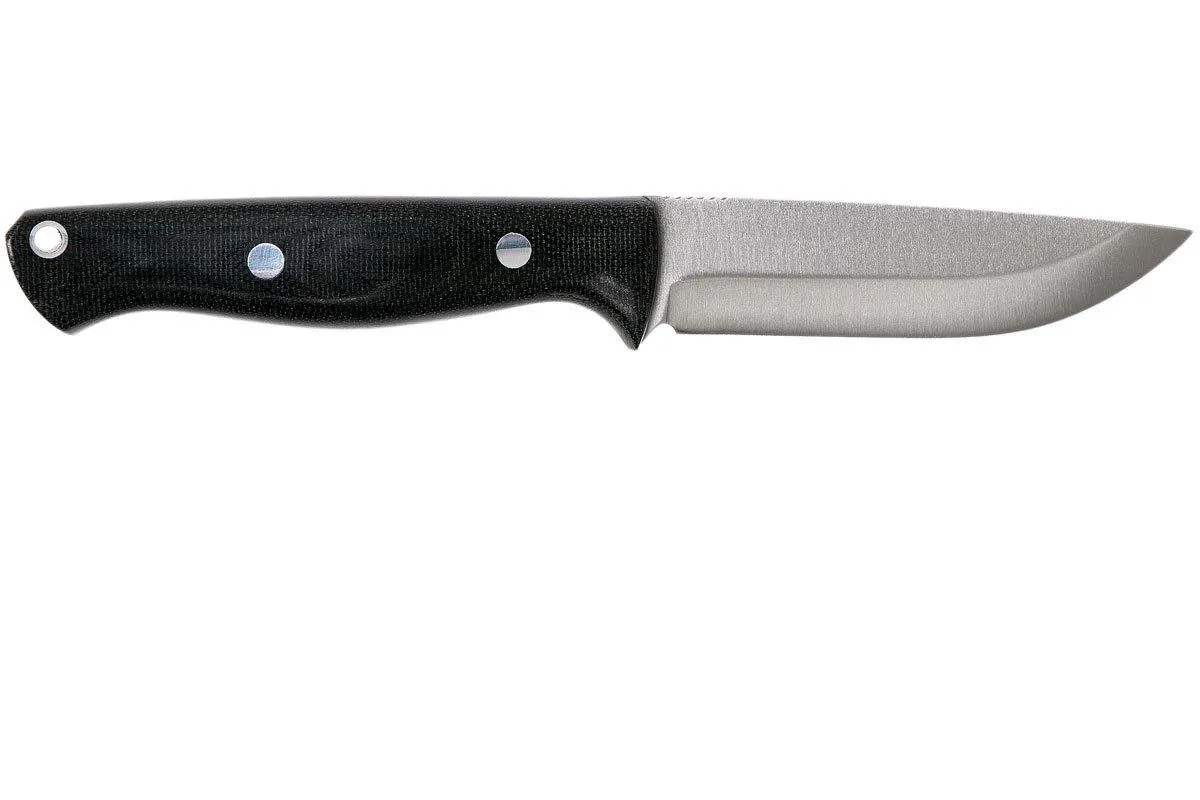 Bark River Gunny Scandi CPM 3V, Black Canvas micarta, funda marrón