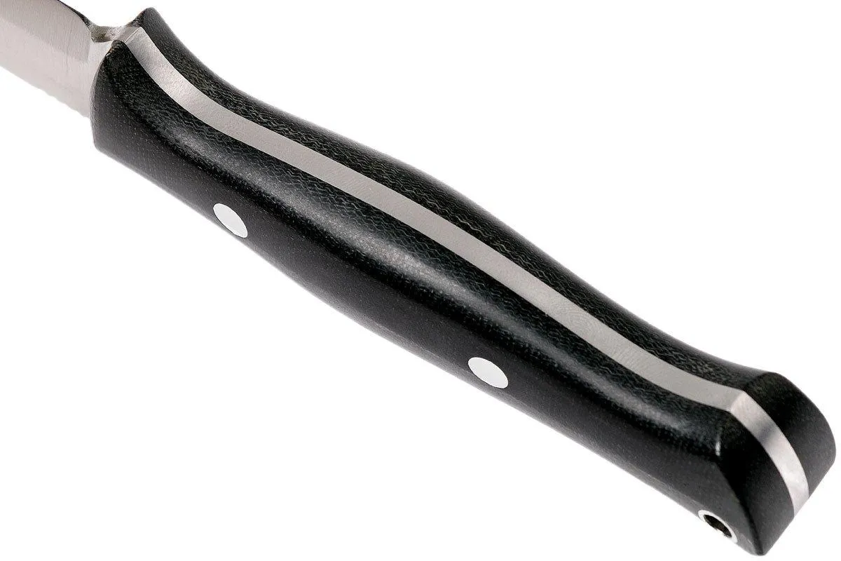 Bark River Gunny Scandi CPM 3V, Black Canvas micarta, funda marrón