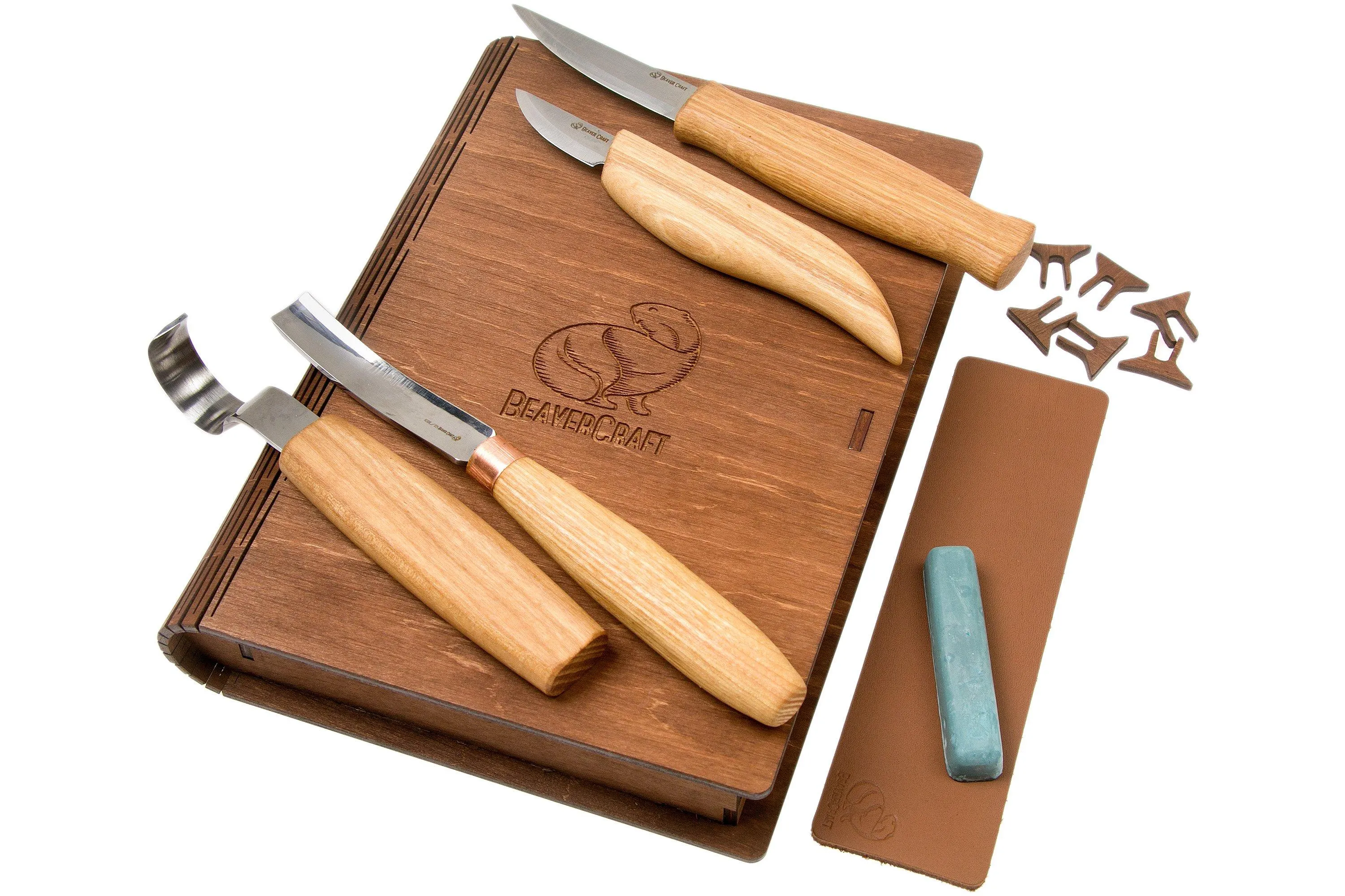 BeaverCraft Professional Spoon and Kuksa Carving Set S43 Libro, juego de tallado de madera con libro de almacenamiento de madera