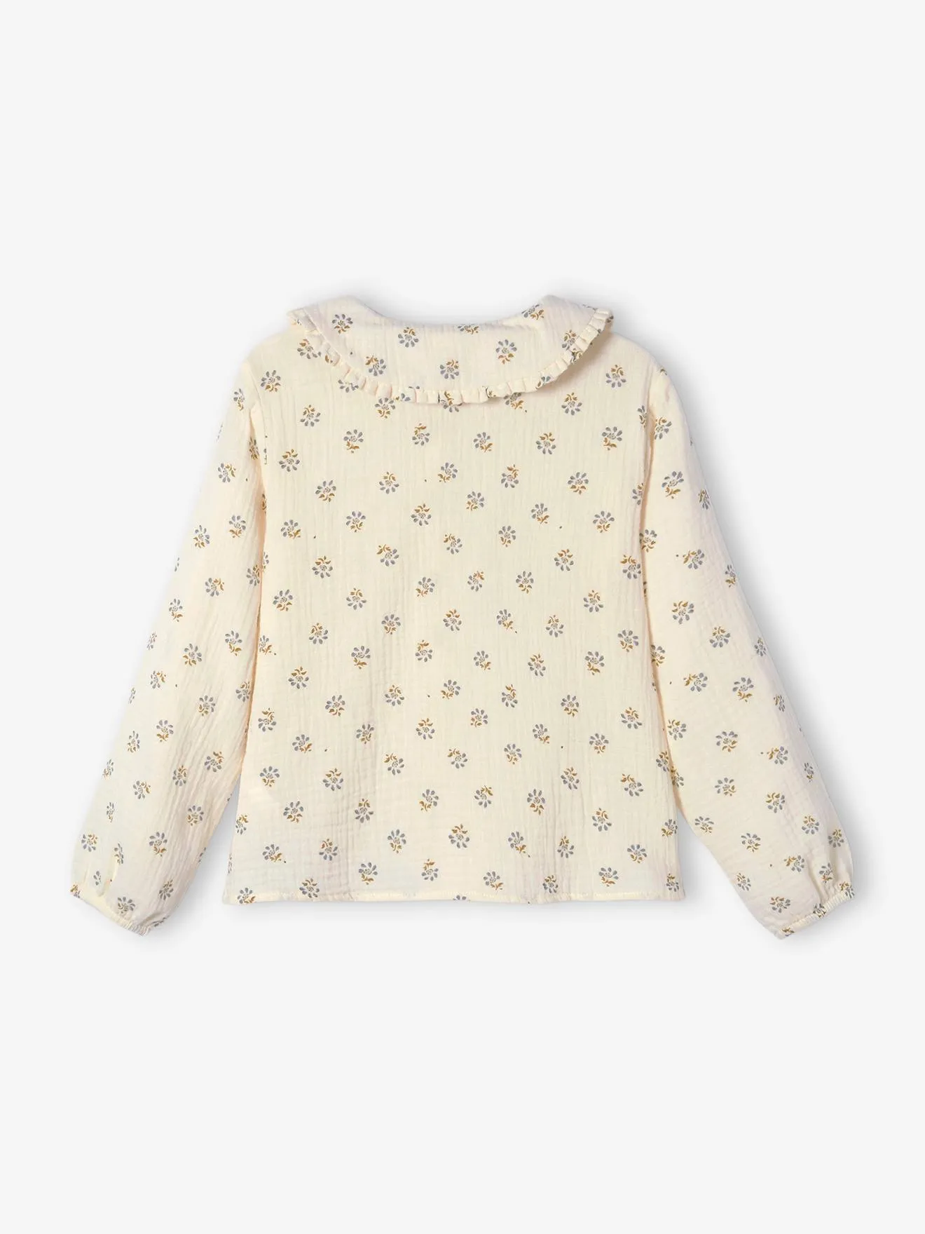 Blusa de gasa de algodón con detalles de volantes y motivos estampados, para niña