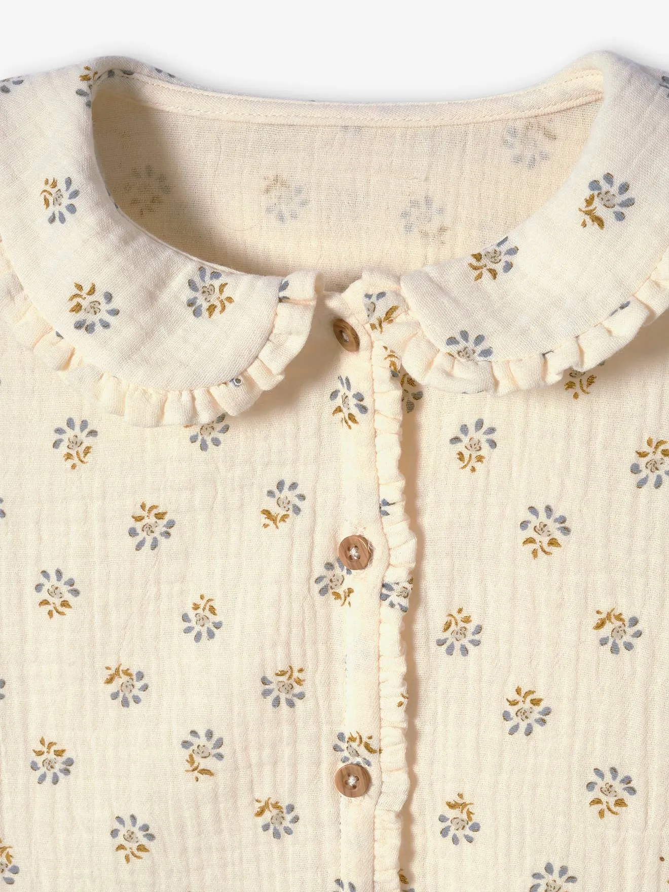 Blusa de gasa de algodón con detalles de volantes y motivos estampados, para niña