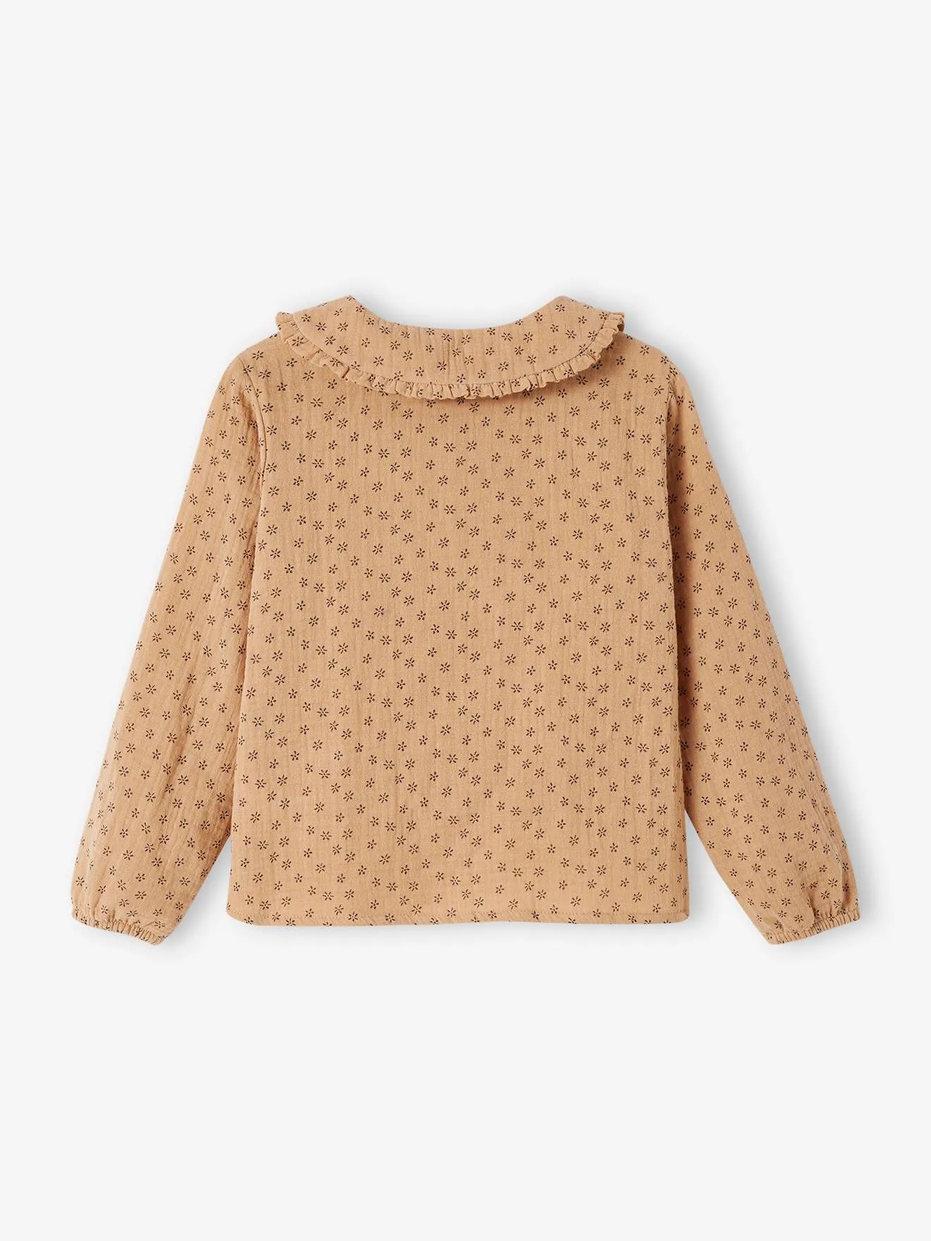Blusa de gasa de algodón con detalles de volantes y motivos estampados, para niña