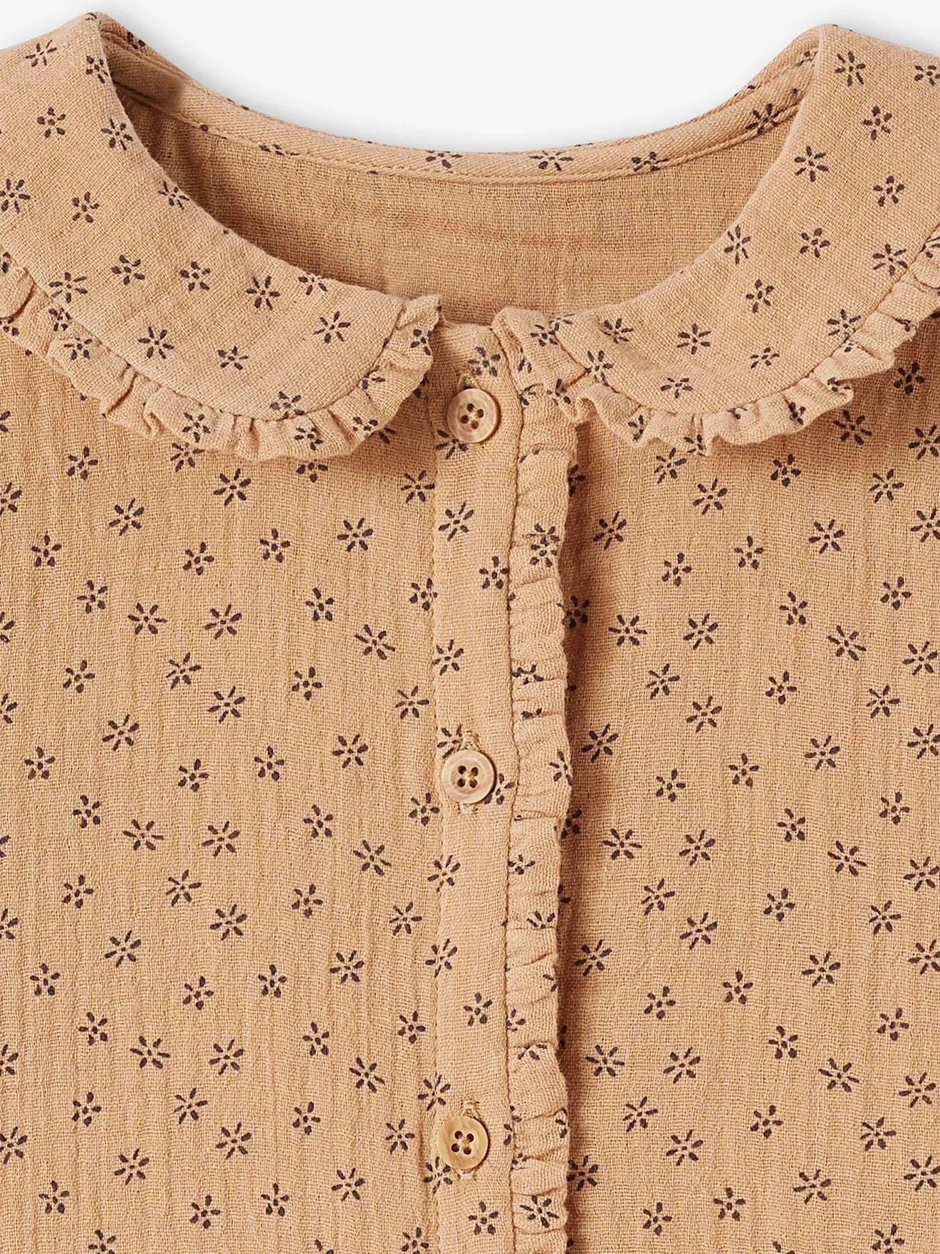 Blusa de gasa de algodón con detalles de volantes y motivos estampados, para niña