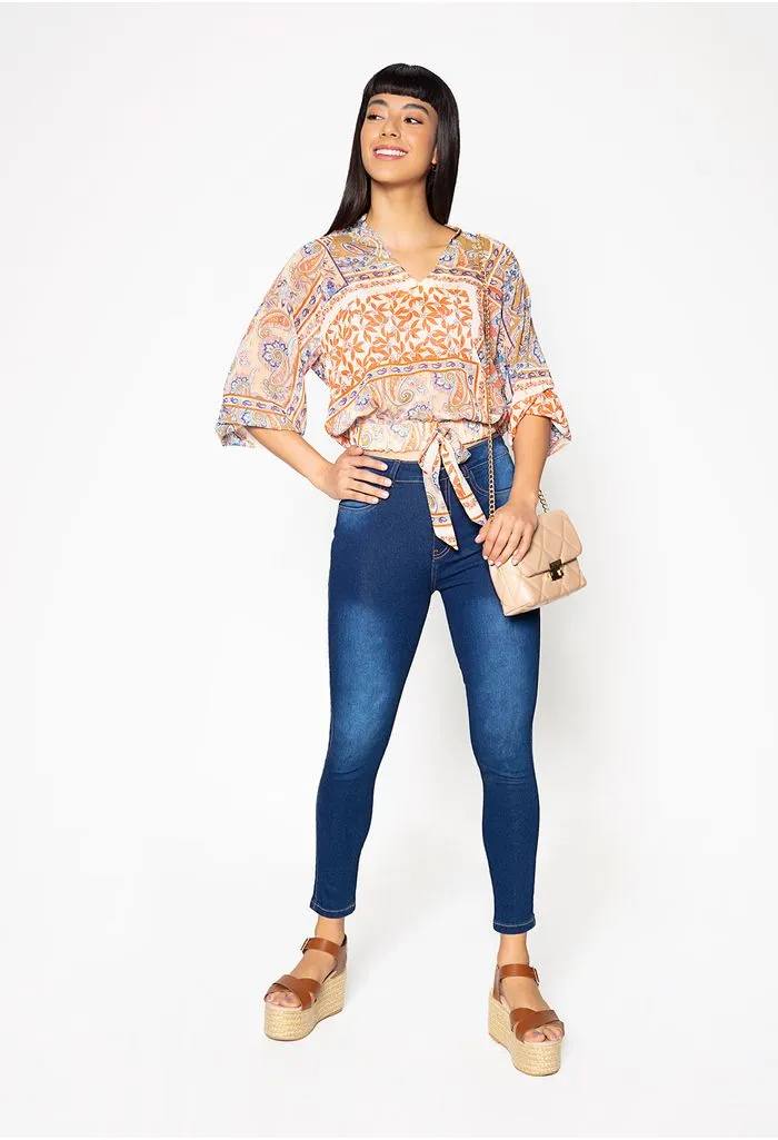 Blusa manga tres cuartos con elastico y