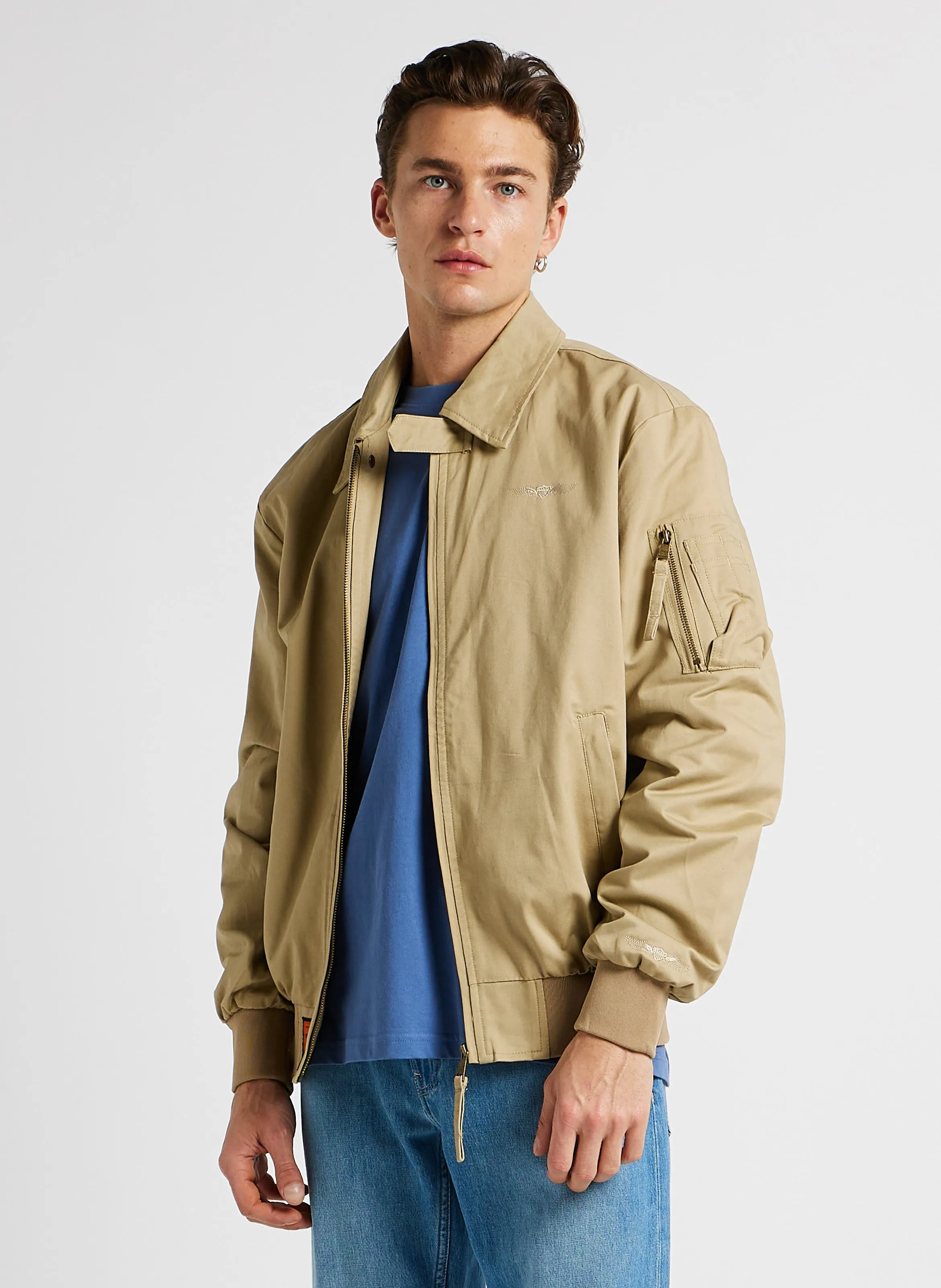 BOMBERS ORIGINAL HUMMING  CHAQUETA CON CREMALLERA DE ALGODóN Y BORDES DE CANALé EN BEIGE