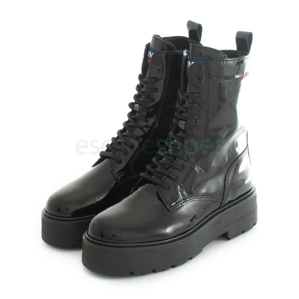 Botas TOMMY HILFIGER Patent Lace Up Flat Boot Black