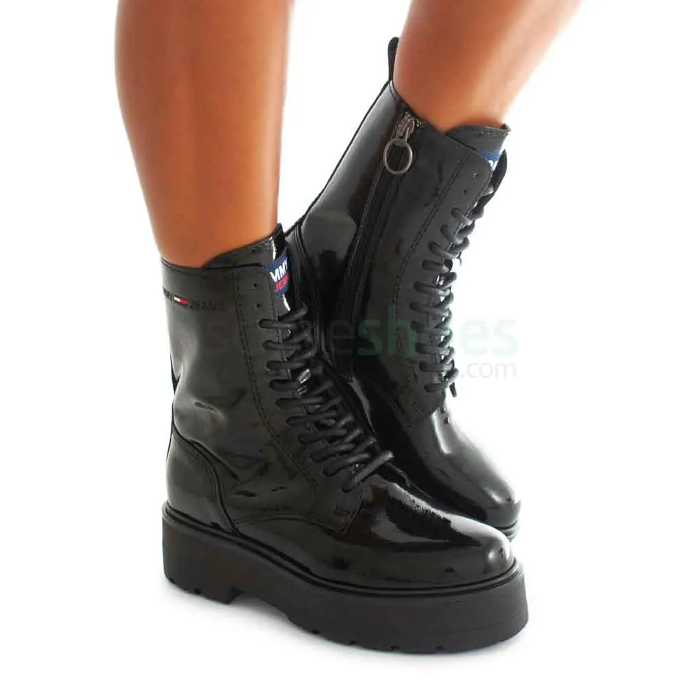 Botas TOMMY HILFIGER Patent Lace Up Flat Boot Black