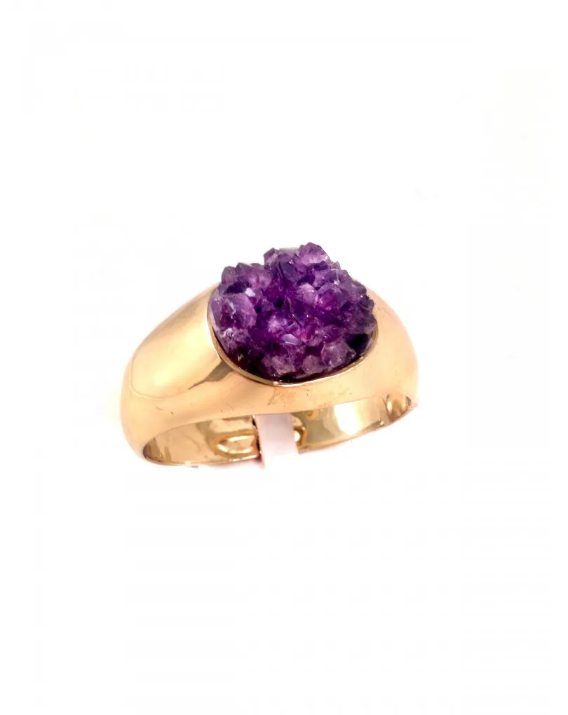 BRAZALETE CON DRUSA DE AMATISTA BAÑADO ORO, 6,8 x 3 cm 