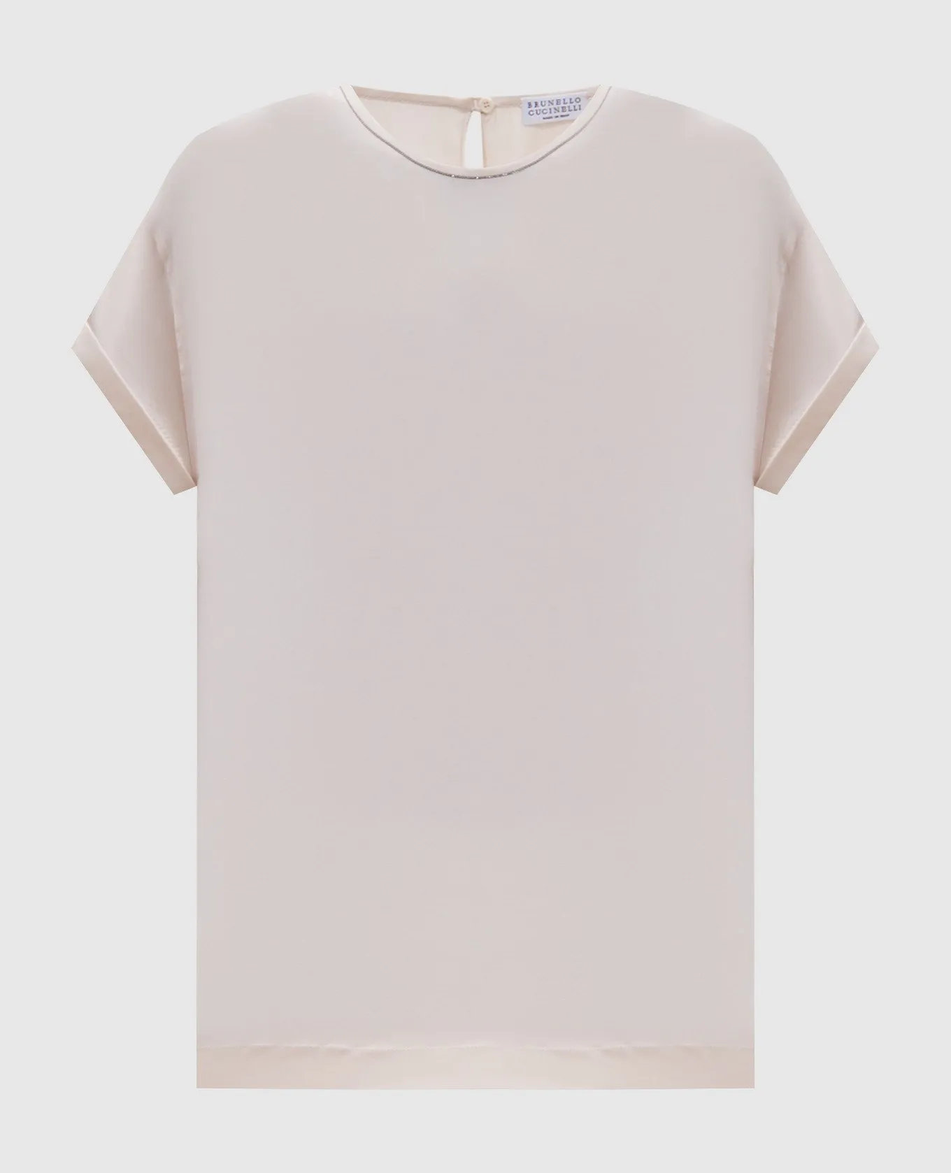 Brunello Cucinelli Beige silk top with monil chain