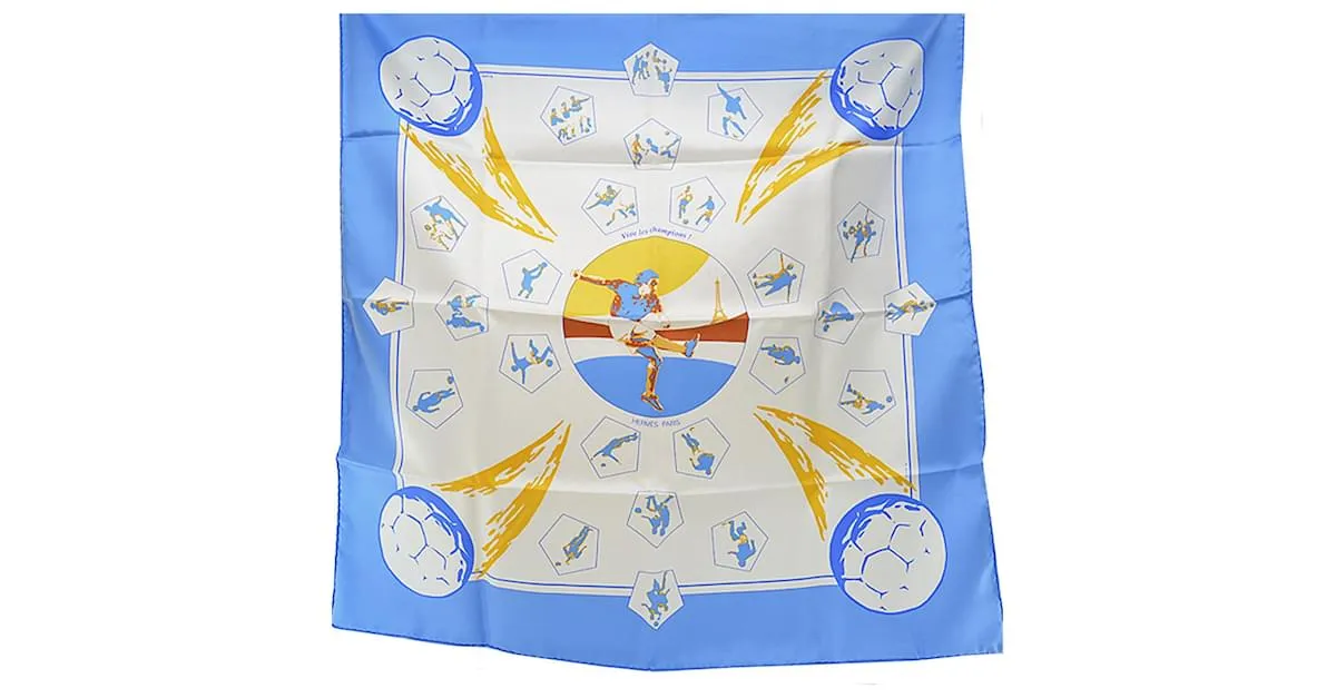 Bufanda Hermès Carré 90 ¡Viva los campeones! Blanco Azul Multicolor 