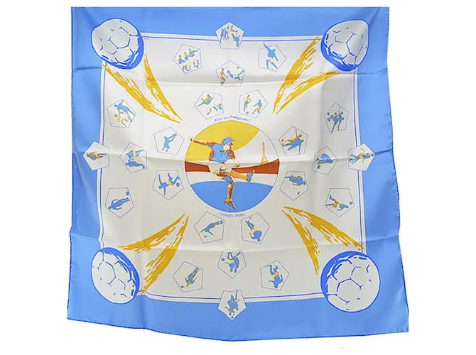 Bufanda Hermès Carré 90 ¡Viva los campeones! Blanco Azul Multicolor 