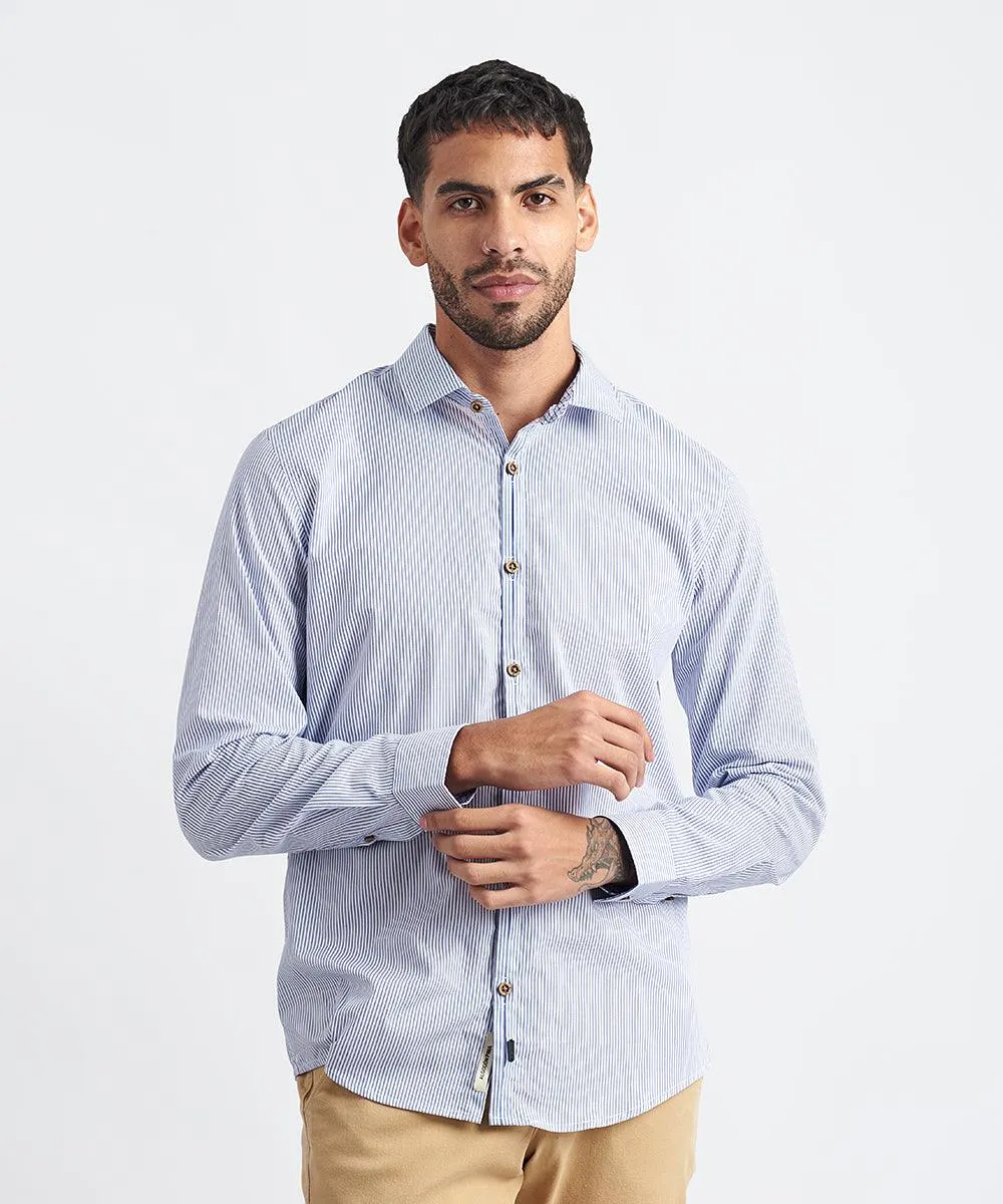 CAMISA MANGA LARGA PECHERA OJAL CLASSIC FIT AZUL CON RAYAS PV24
