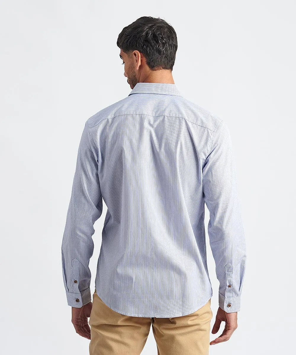 CAMISA MANGA LARGA PECHERA OJAL CLASSIC FIT AZUL CON RAYAS PV24