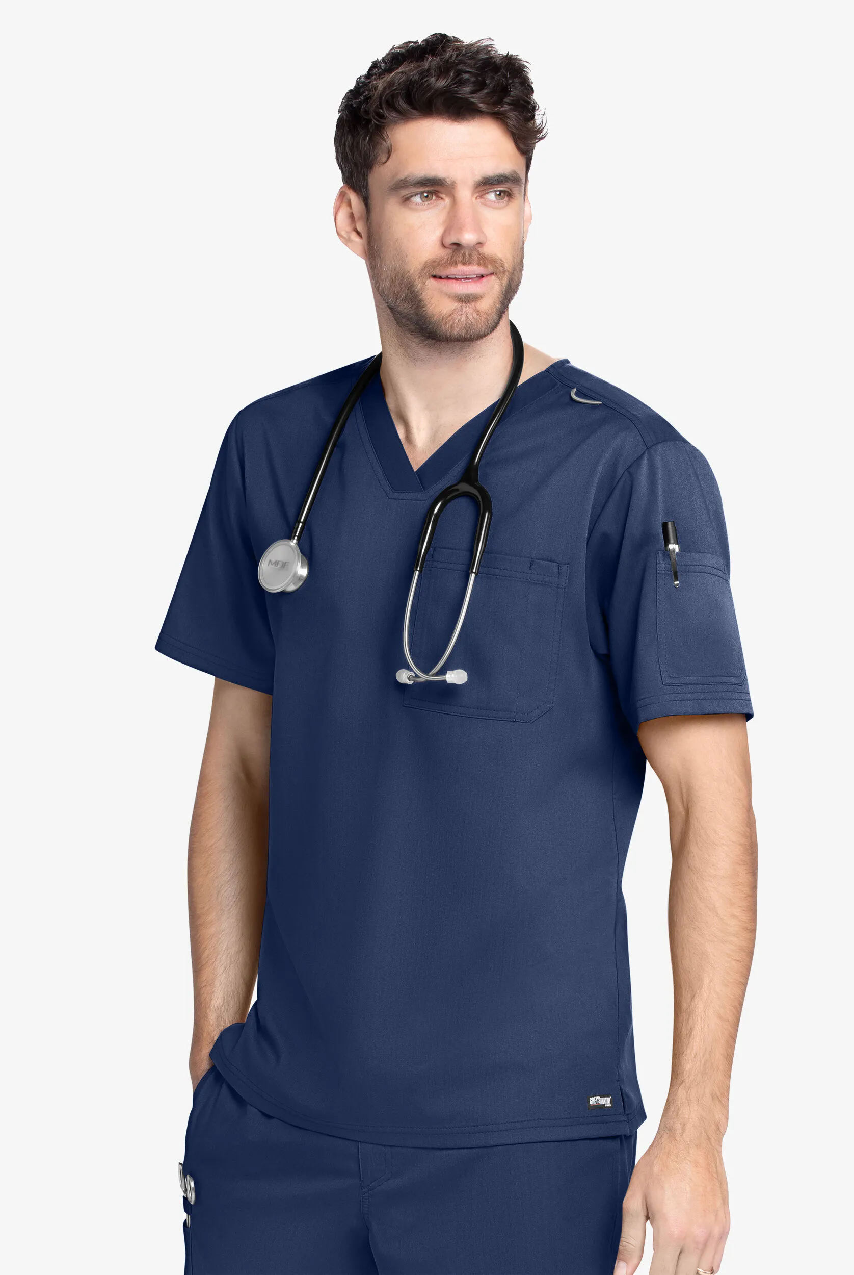 Camisa médica Grey's Anatomy Classic con cuello en V entrecruzado y 1 bolsillo para hombre