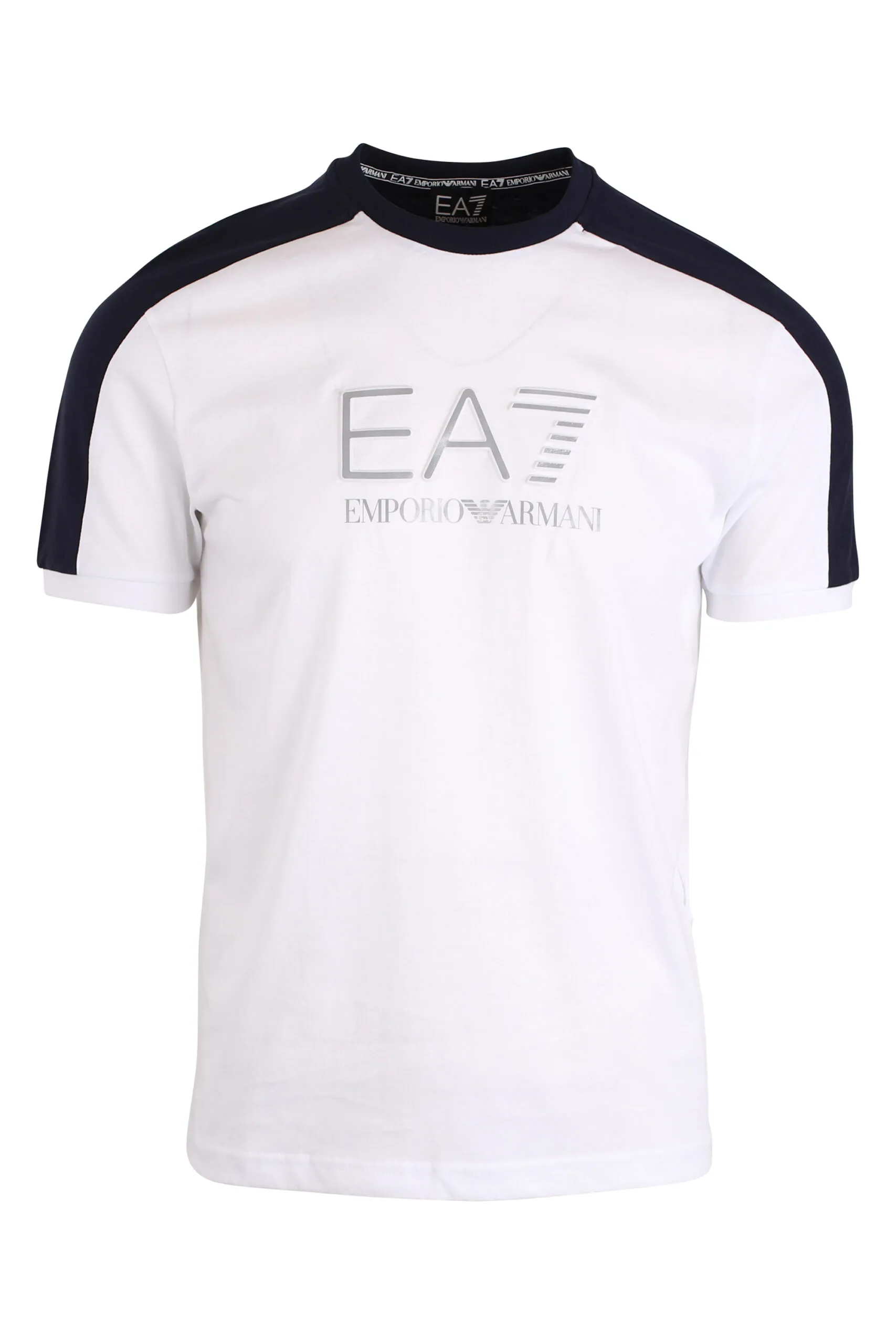 Camiseta blanca bicolor y maxilogo 
