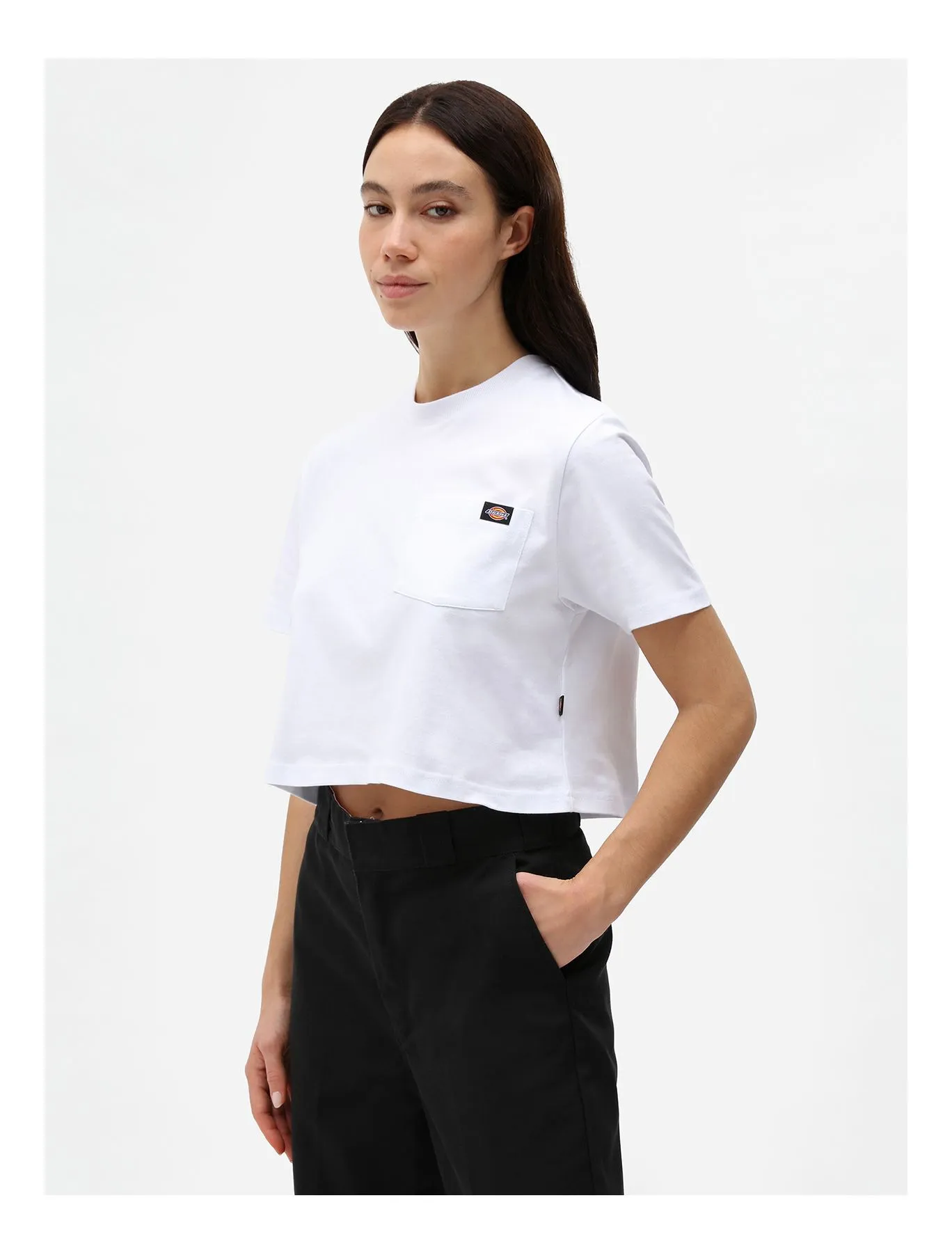 Camiseta corta top DICKIES mujer manga corta básica Portedale crop W WHX WHITE Ref. DK0A4XDEWHX Blanca
