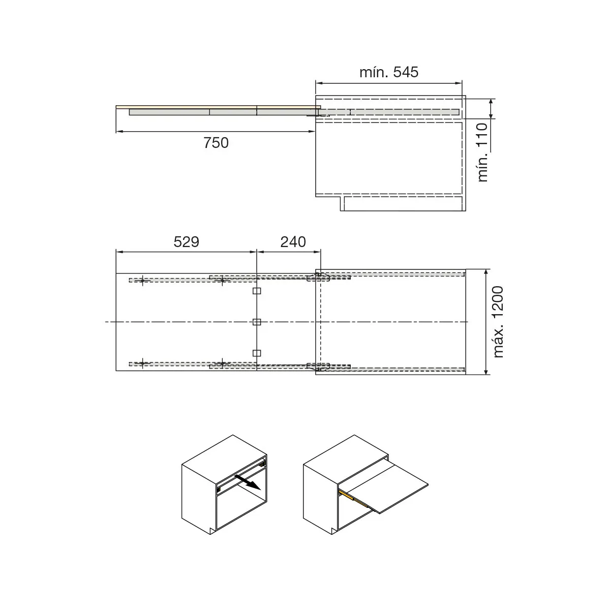 COCKTAIL  GUíA EXTENSIBLE DE 3 CUERPOS AUTOARRASTRE PARA MESA OCULTA
