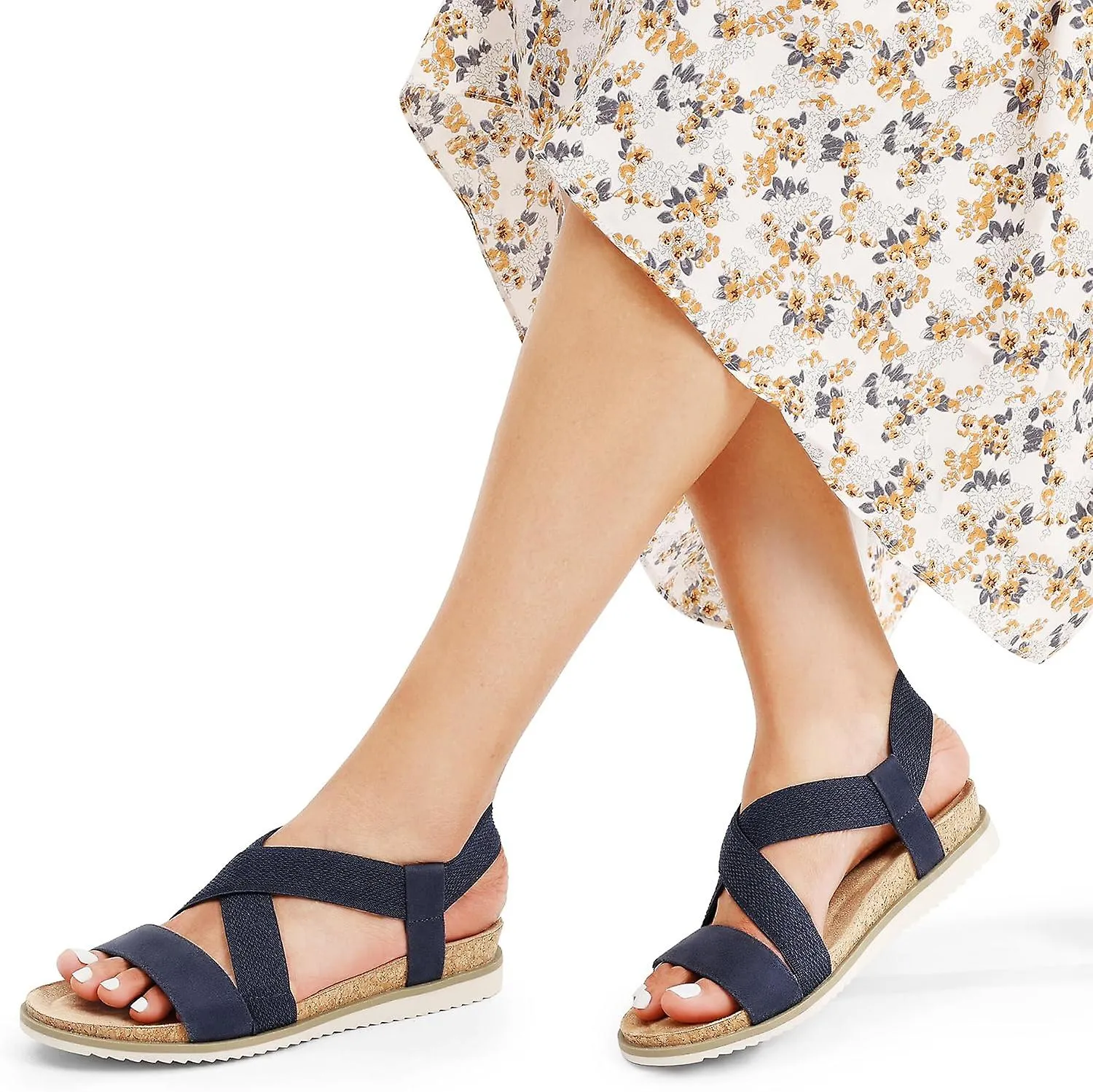 COMFORTABLE WOMEN'S LOW WEDGE SANDALS, FLAT SANDALS WITH ELASTIC ANKLE STRAPS GSL