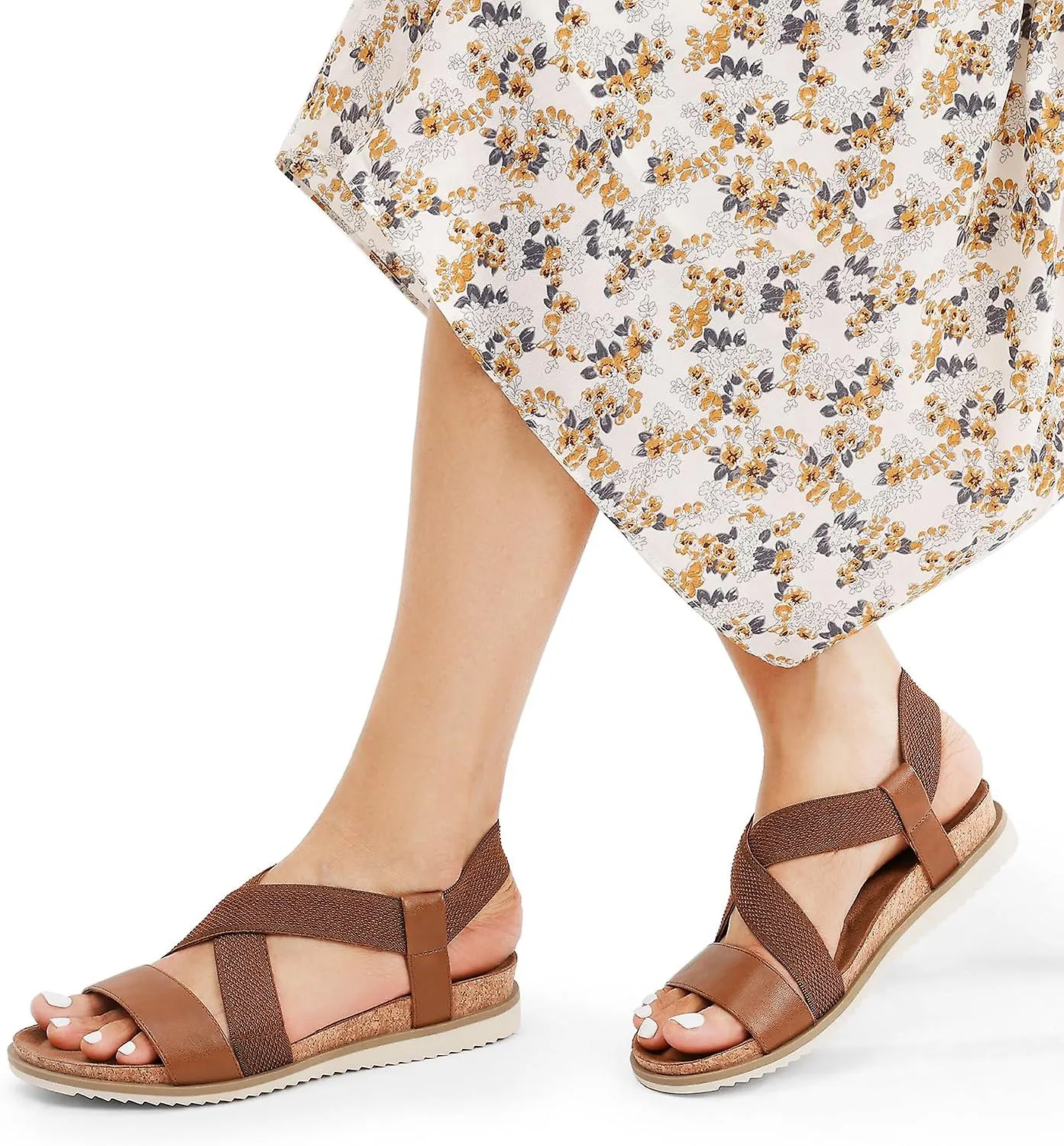 COMFORTABLE WOMEN'S LOW WEDGE SANDALS, FLAT SANDALS WITH ELASTIC ANKLE STRAPS GSL
