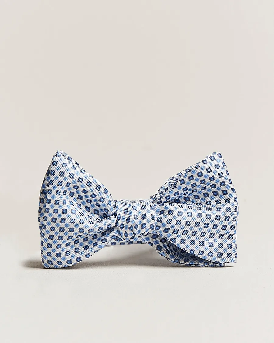 E. Marinella Silk Bow Tie White/Blue