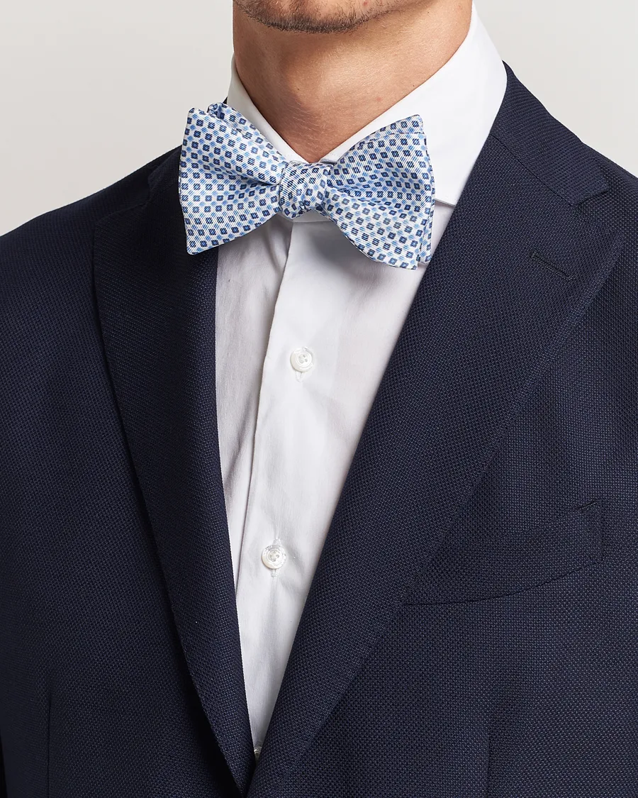 E. Marinella Silk Bow Tie White/Blue