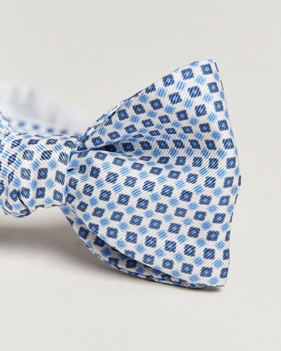 E. Marinella Silk Bow Tie White/Blue