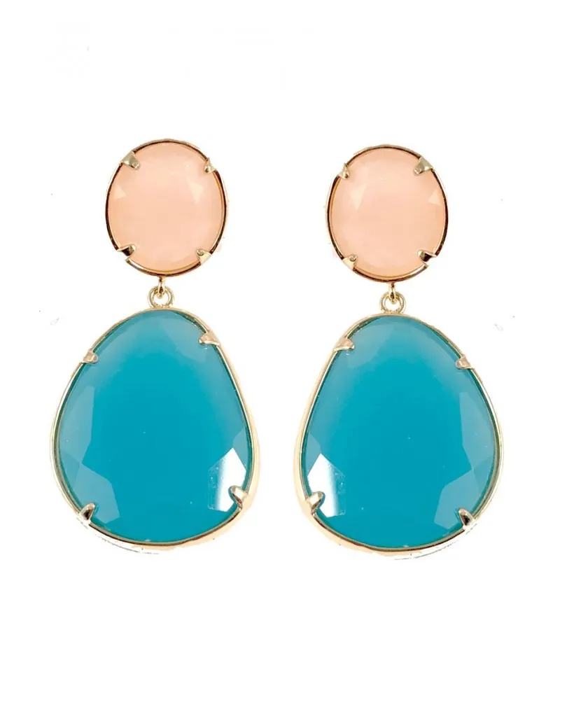 ELEGANTES PENDIENTES DE FIESTA EN CRISTAL COLOR AZUL CIELO Y ROSA PALO
