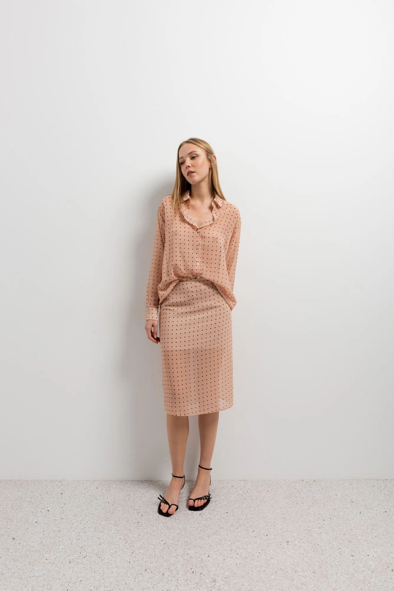 Falda estampada midi con lunares para mujer color beige