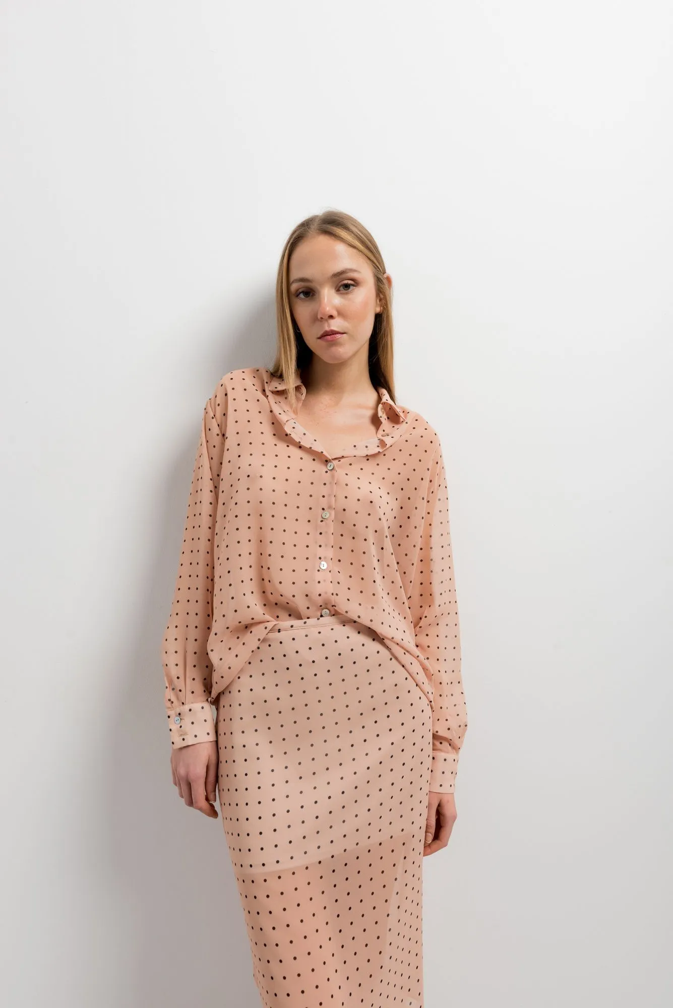 Falda estampada midi con lunares para mujer color beige