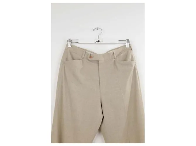 Hermès Pantalones anchos de lana Beige 