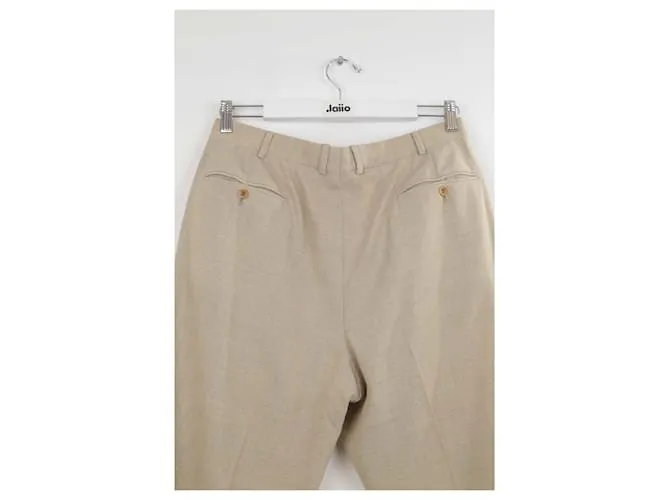Hermès Pantalones anchos de lana Beige 
