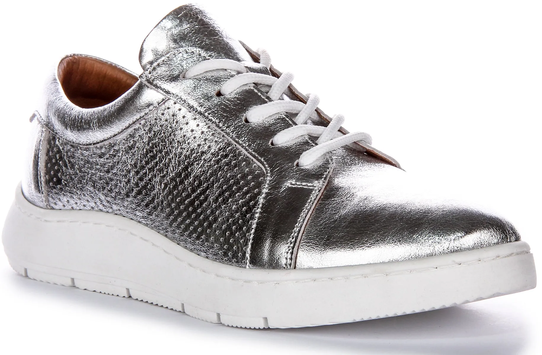 Justinreess Zapatillas de Cuero para Mujer  Swift 2 Cordones Redondos Consuela Blanda En Blanco