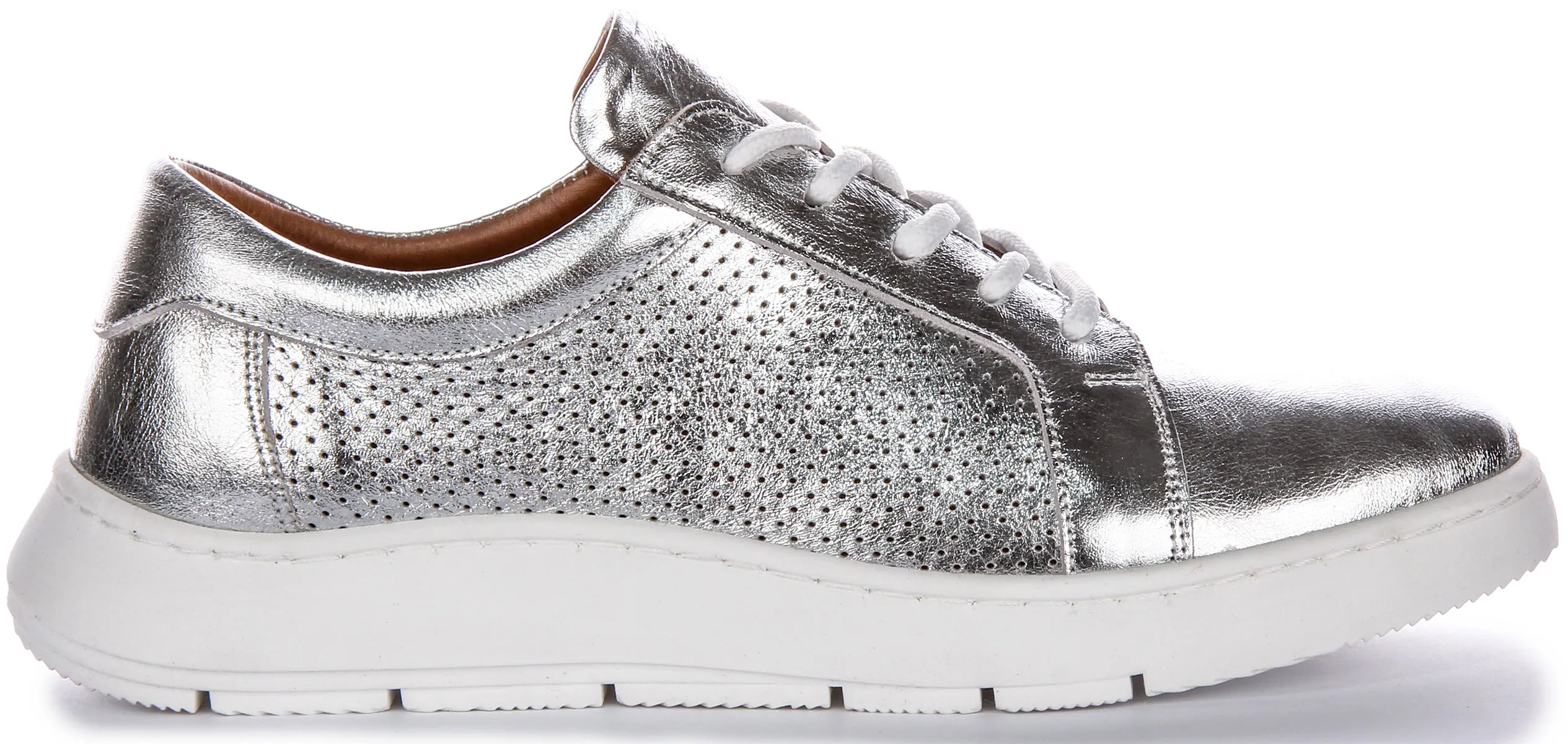Justinreess Zapatillas de Cuero para Mujer  Swift 2 Cordones Redondos Consuela Blanda En Blanco