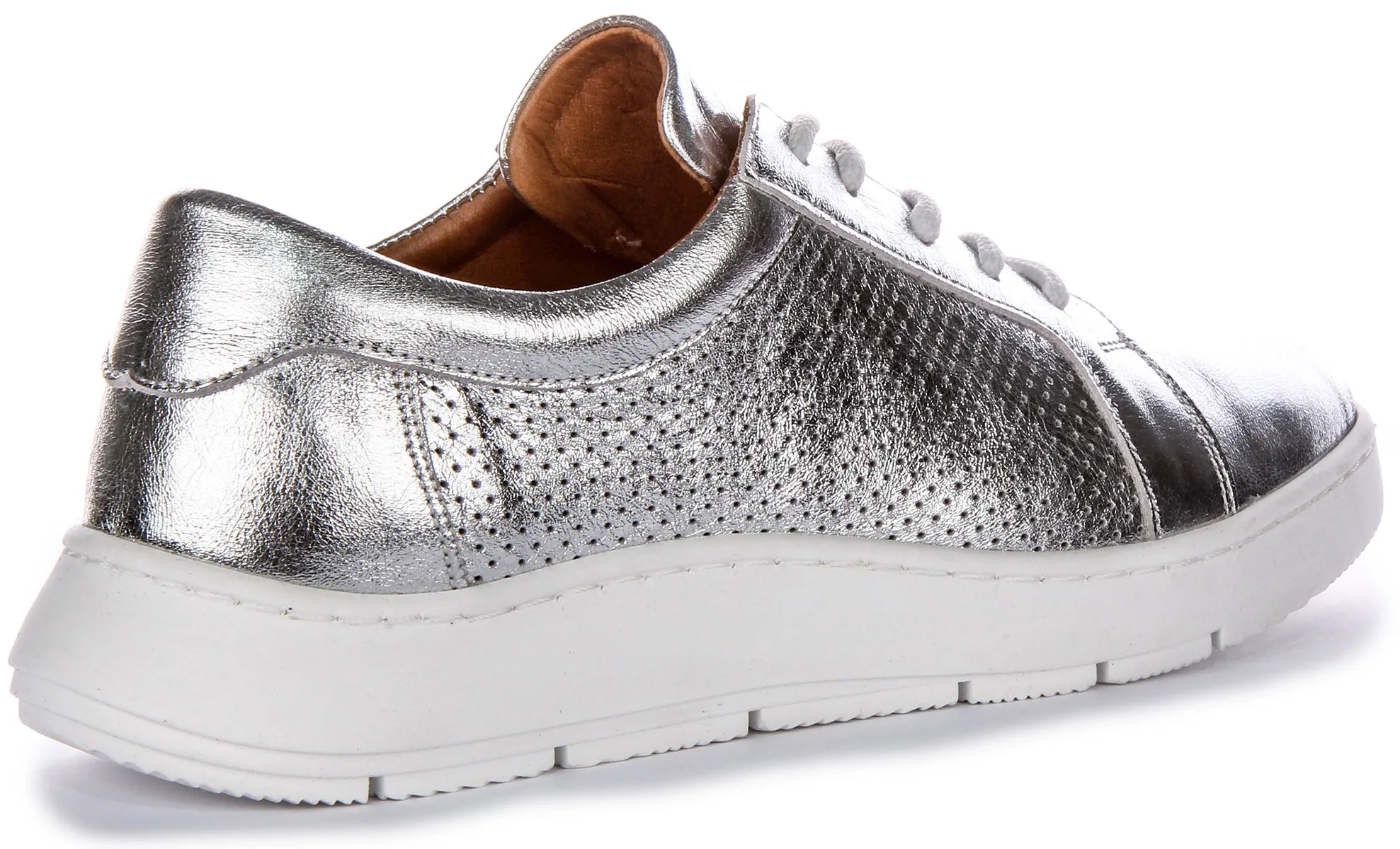 Justinreess Zapatillas de Cuero para Mujer  Swift 2 Cordones Redondos Consuela Blanda En Blanco