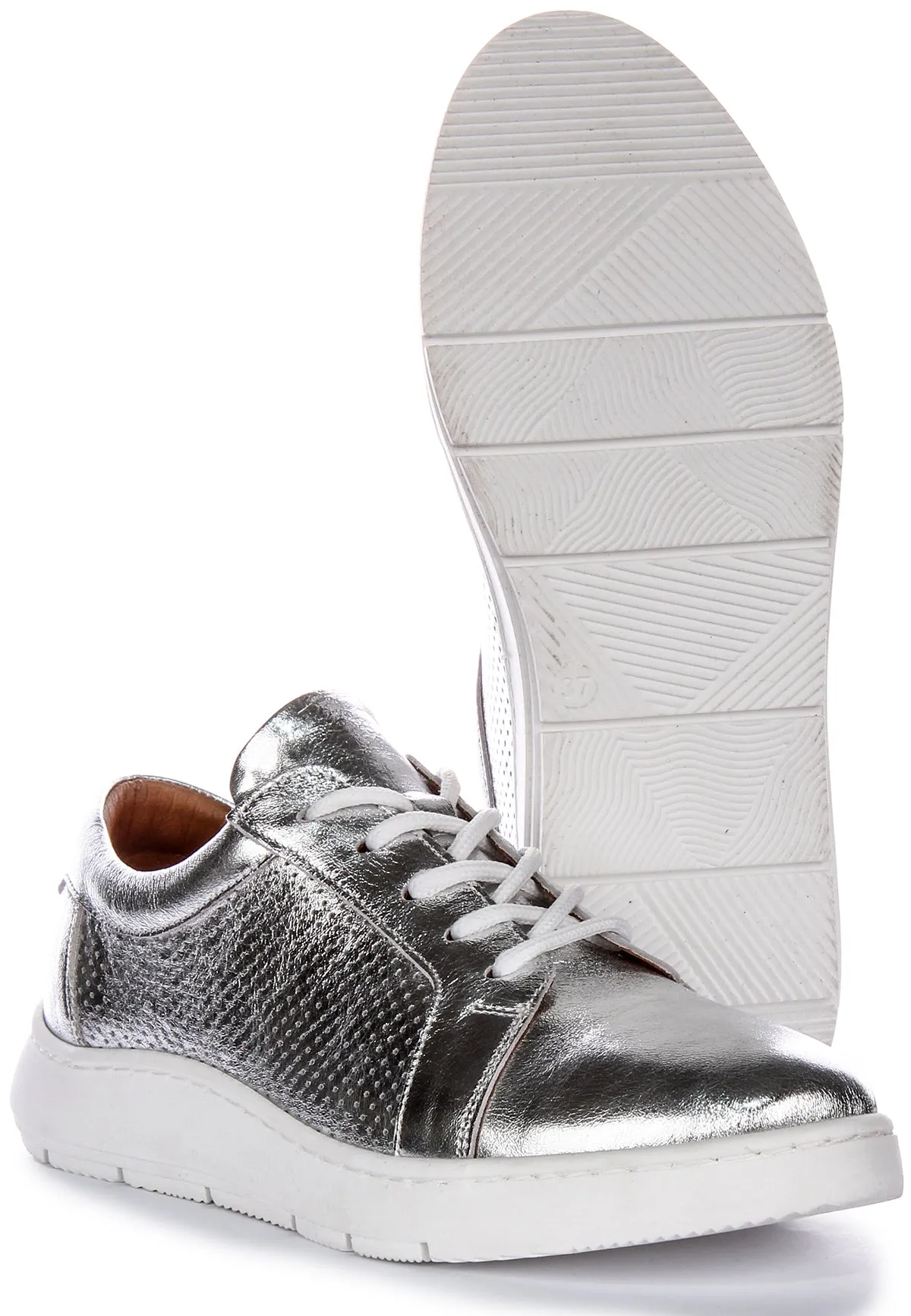 Justinreess Zapatillas de Cuero para Mujer  Swift 2 Cordones Redondos Consuela Blanda En Blanco