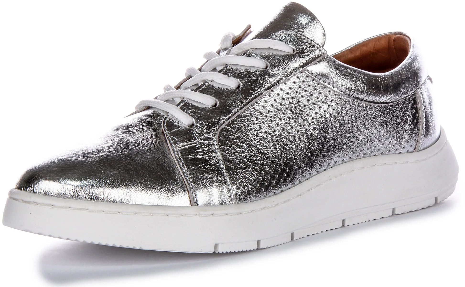 Justinreess Zapatillas de Cuero para Mujer  Swift 2 Cordones Redondos Consuela Blanda En Blanco