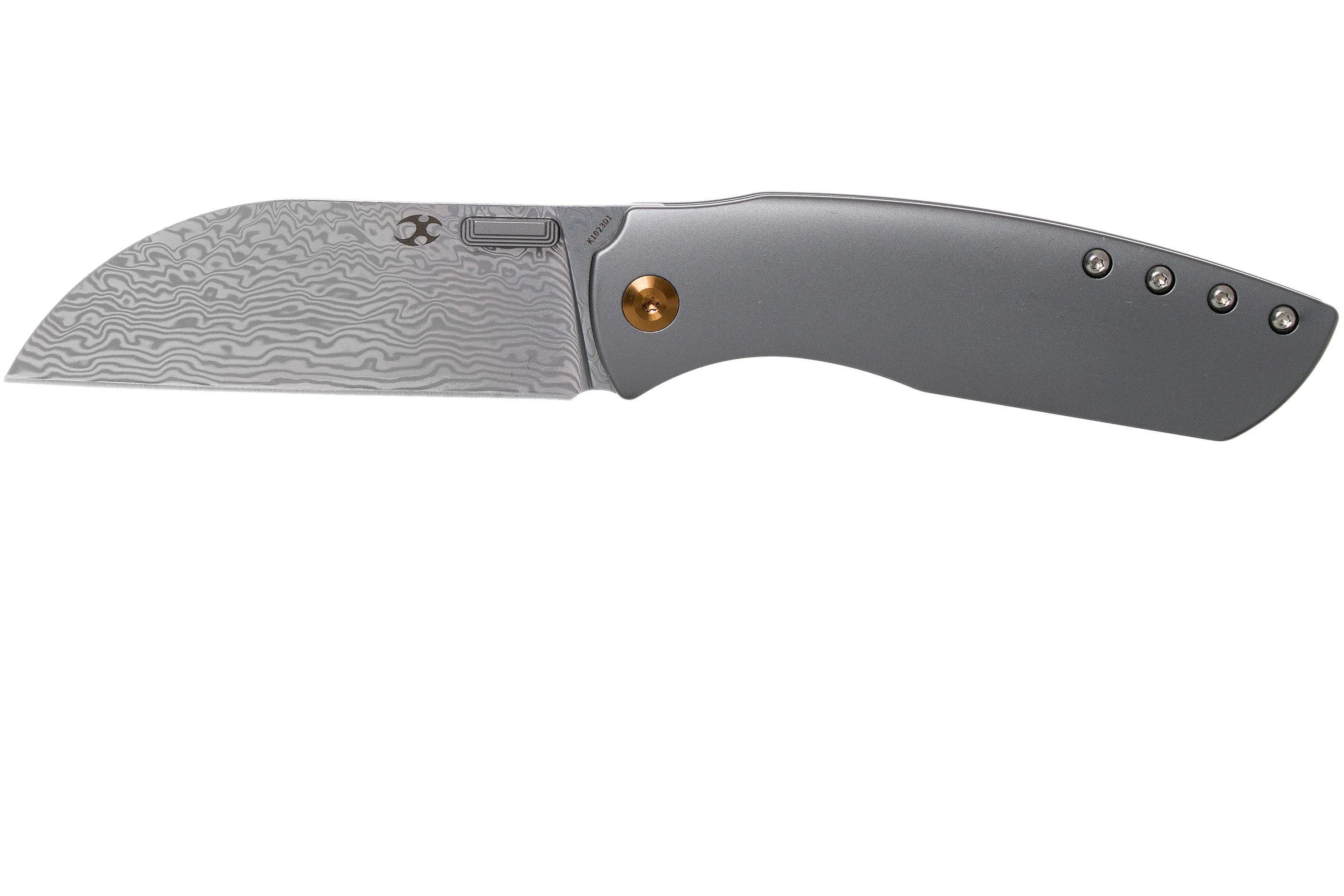 Kansept Convict K1023D1 Damascus, Titanium navaja, Chris Conaway design