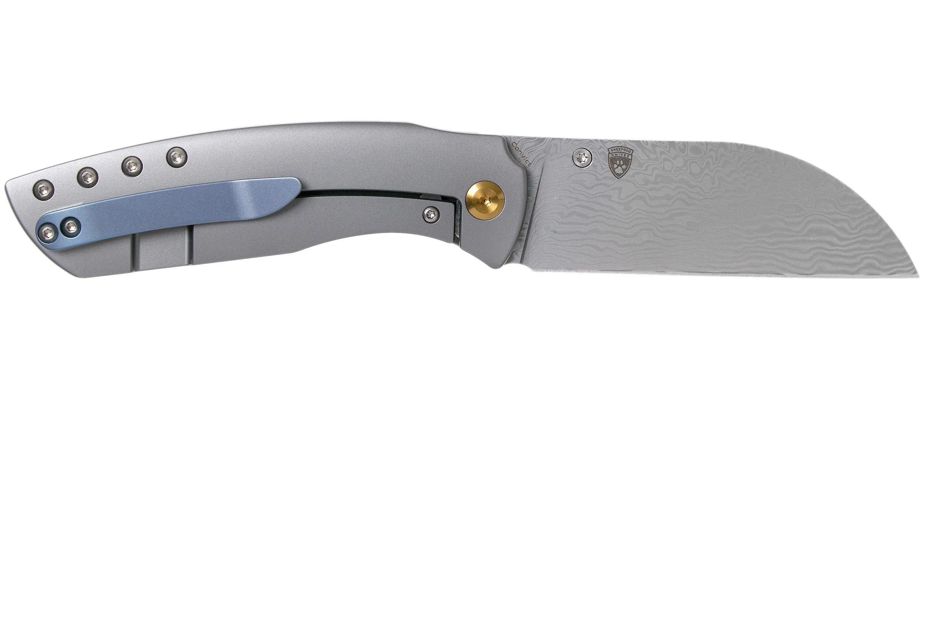 Kansept Convict K1023D1 Damascus, Titanium navaja, Chris Conaway design