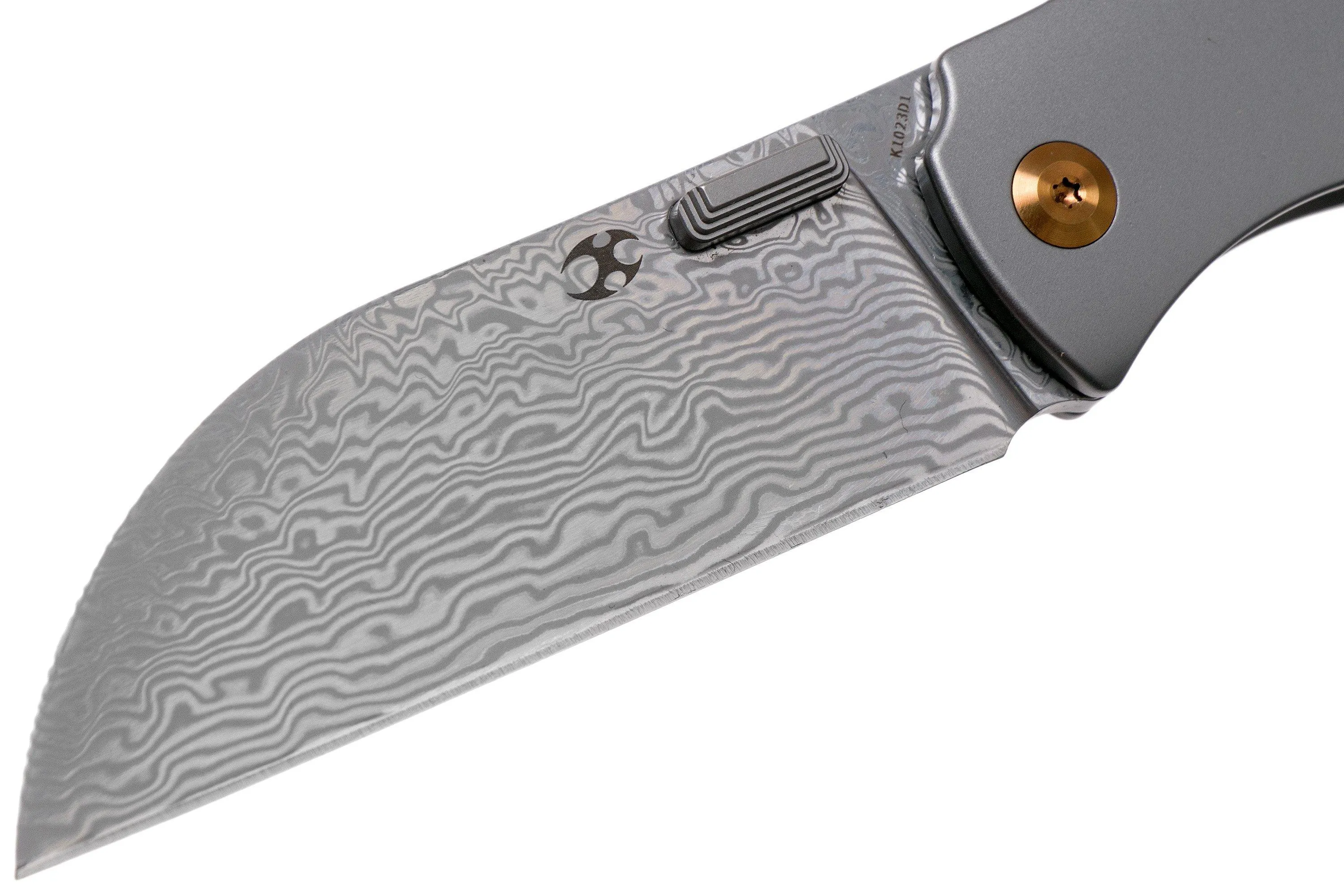 Kansept Convict K1023D1 Damascus, Titanium navaja, Chris Conaway design